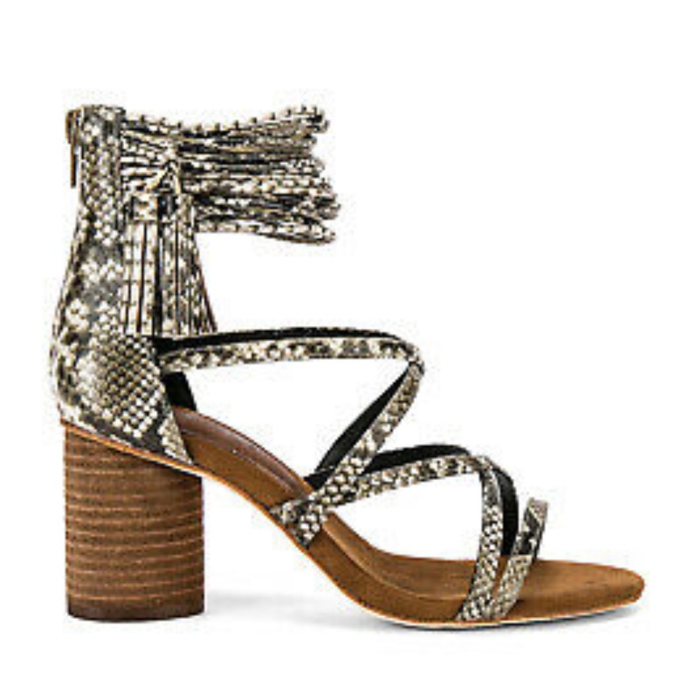 Jeffrey Campbell Sandal Snakeskin Embossed Strappy Back Zip Tassel